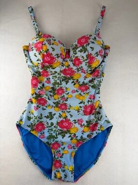 Janela Bay Floral One Piece Swimsuit XS Underwire Lace Up Back